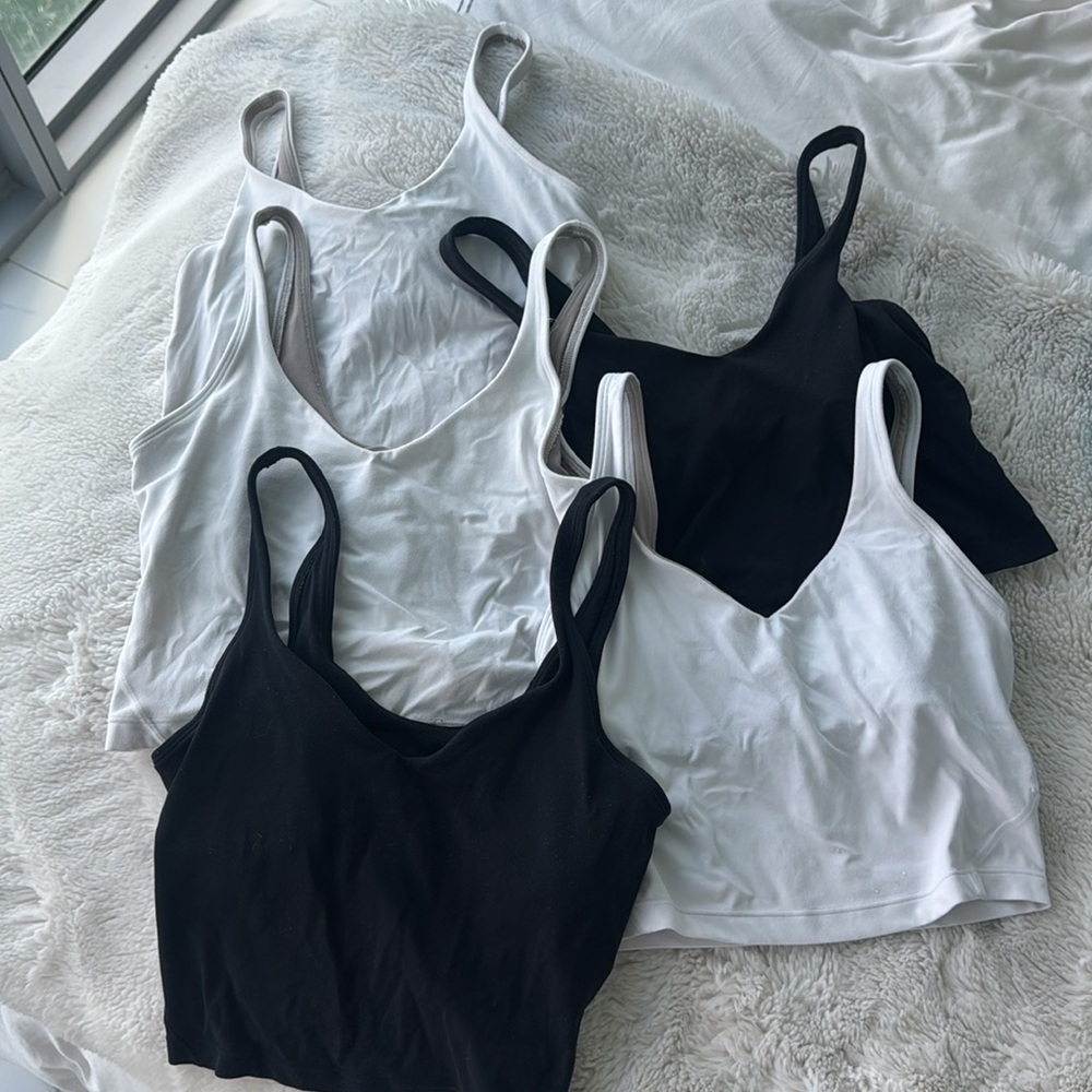 Bundle of five black-and-white Lululemon align tank all size 4